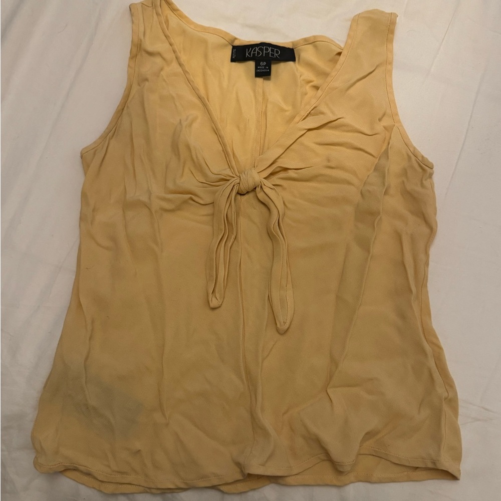 Kasper Pale Yellow Tie-Front Sleeveless Camisole